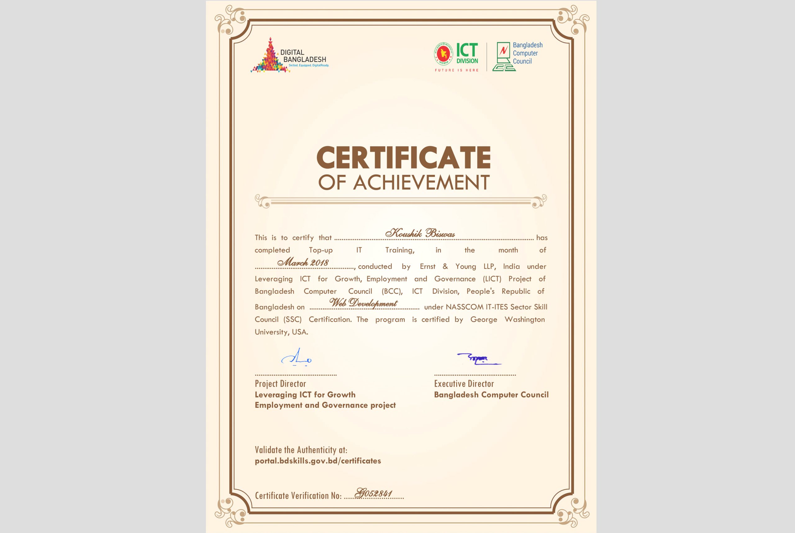 Certificate on Web Development from Leveraging ICT
